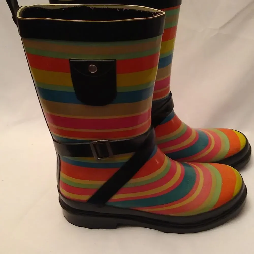 Girl's Striped Rubber Rain Boots Size 13/1 Toddler